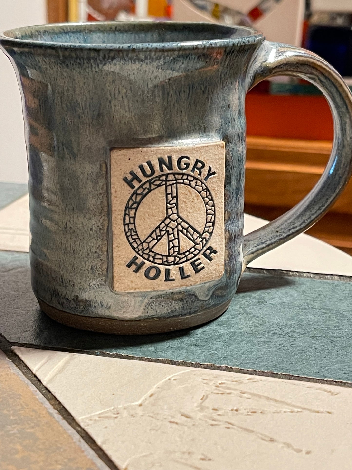 Hand Thrown Peace Sign Logo Mug, Peace Sign Mug, Hungry Holler Peace Sign Mug