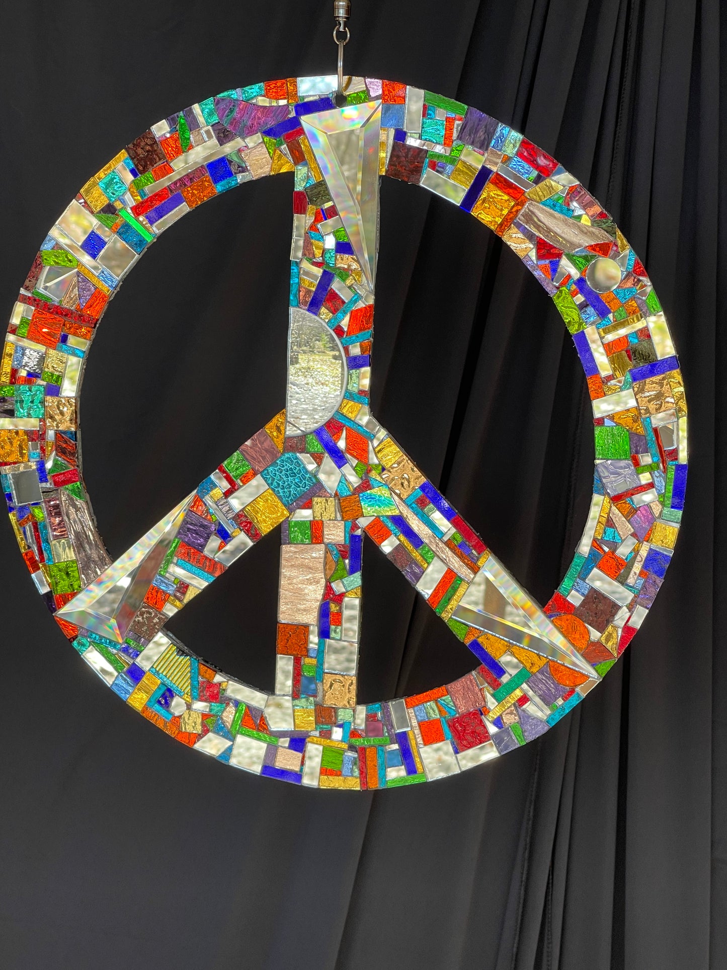 Dazzling Mirror Mosaic 16" Across Peace Sign Sun Catcher