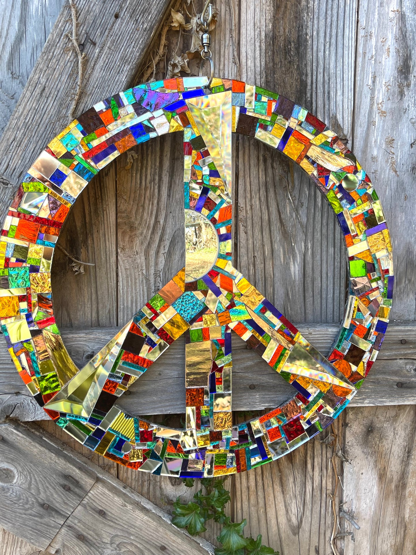 Dazzling Mirror Mosaic 16" Across Peace Sign Sun Catcher
