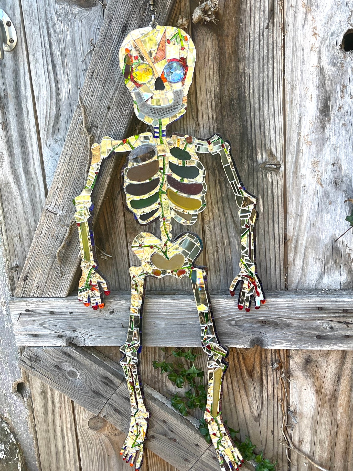 Skeleton Sun Catcher, Sparkly Skeleton, Mirror Mosaic Skeleton, Day of Dead Skeleton, Big Sparkly Skeleton, Astounding Skeleton, Bone Art