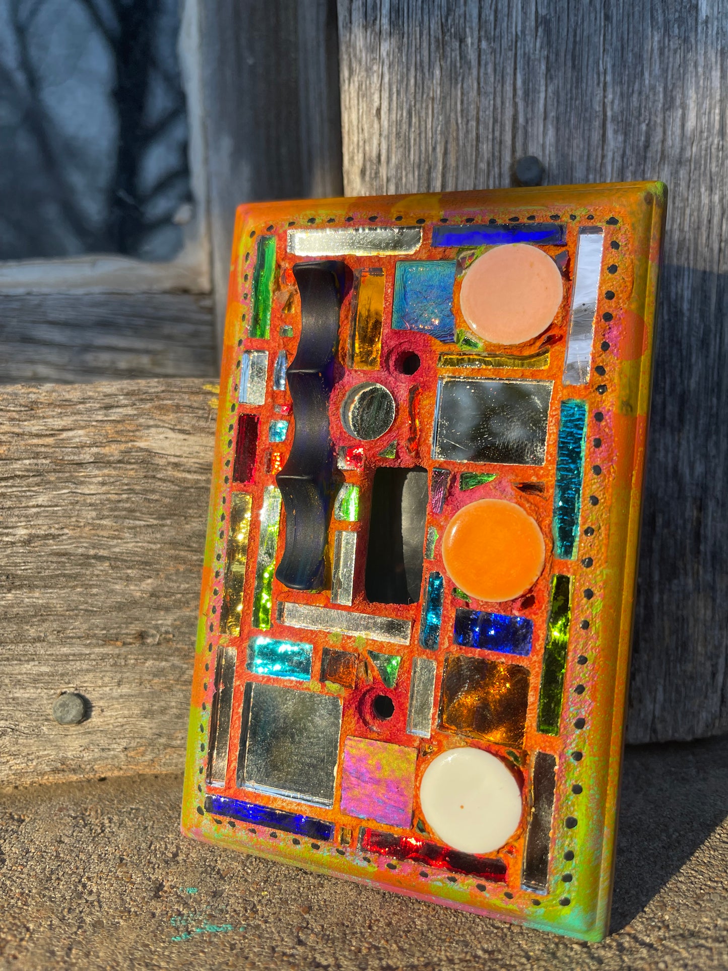 Sparkly single toggle light switch cover as mini mosaic wall art