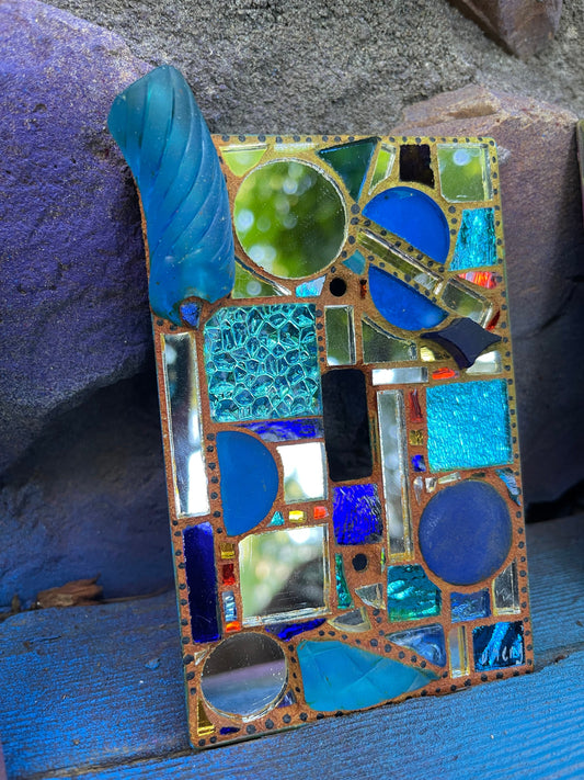 Blue Twist Light Switch Cover, Lots of Blue Mosaic Switch Cover, Contemporary Sparkly Mosaic Switch Cover, One Toggle Switch Cover